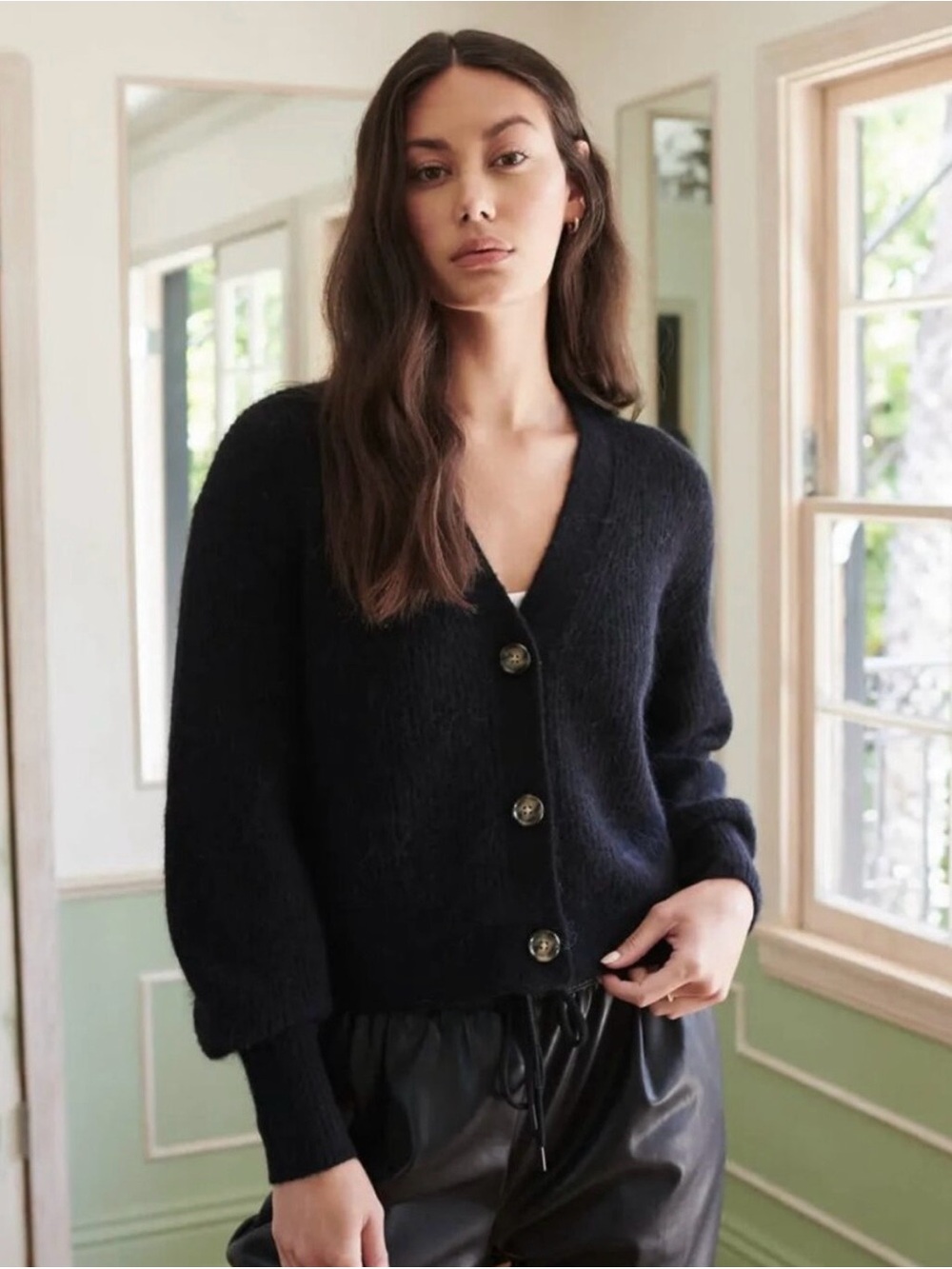 Quince Baby Alpaca Wool Cropped Black Cardigan